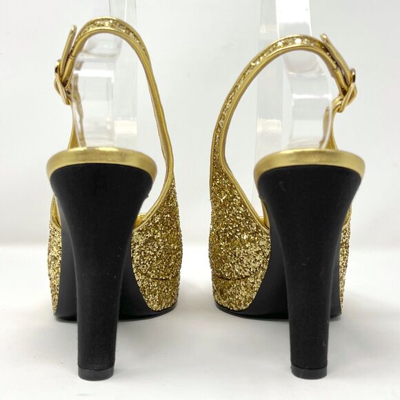 Chanel 2021 Slingback Gold Glitter Platform Cap Toe Pumps – Size 38 - Picture 5 of 10